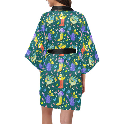 Gardening Pattern Print Design G08 Women's Short Kimono