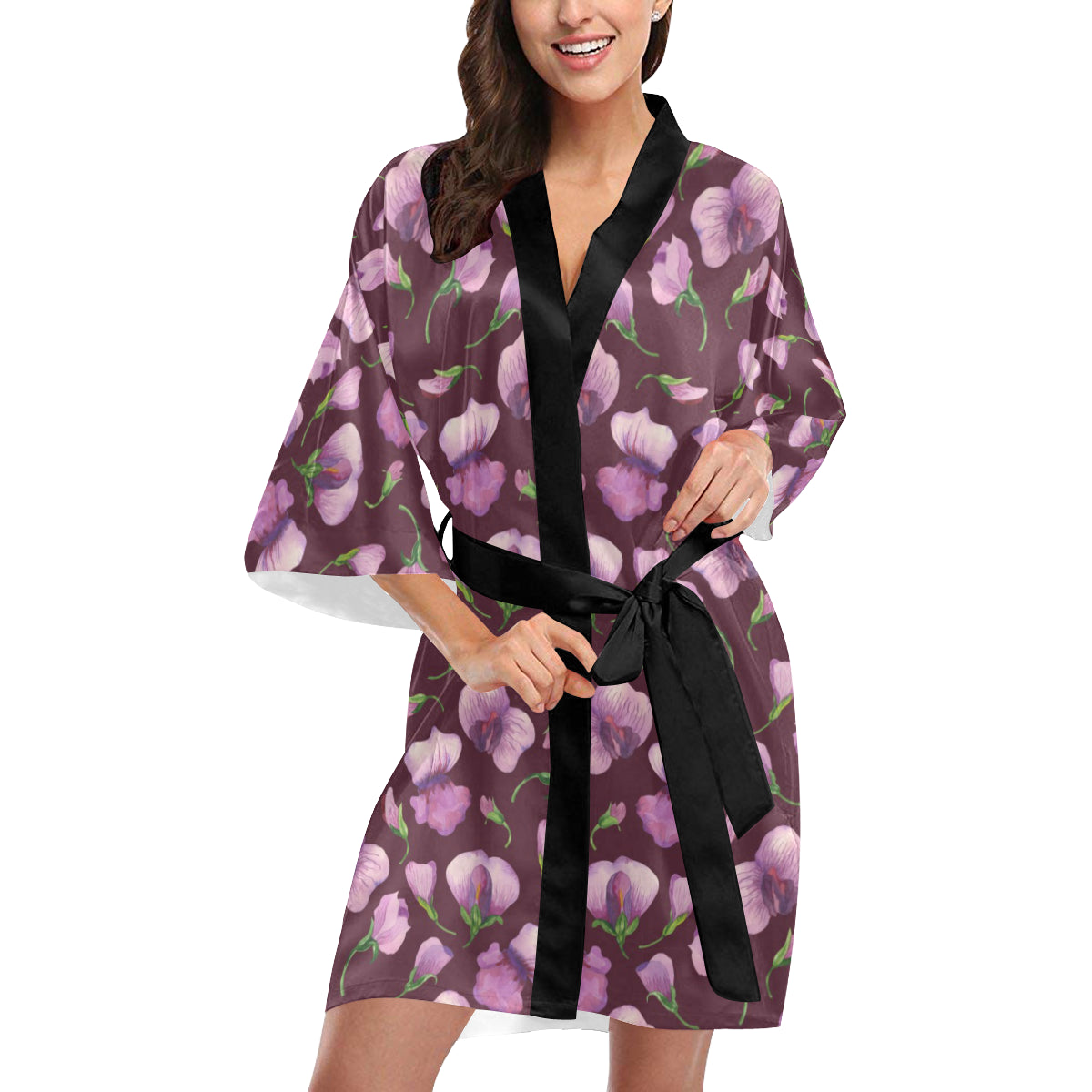 Peony Pattern Print Design PE010 Women's Short Kimono