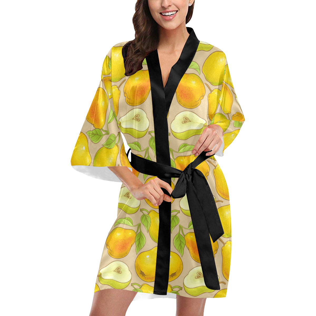 Pear Pattern Print Design PE05 Women's Short Kimono