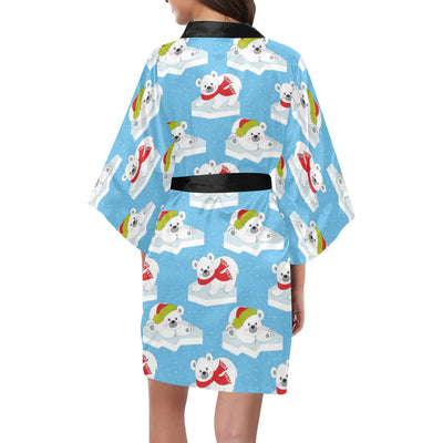 Polar Bear Pattern Print Design PB06 Women's Short Kimono