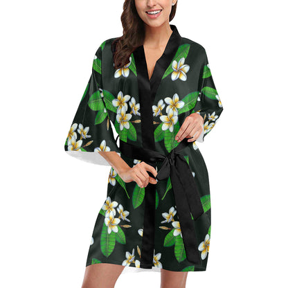 White Plumeria Pattern Print Design PM023 Women's Short Kimono