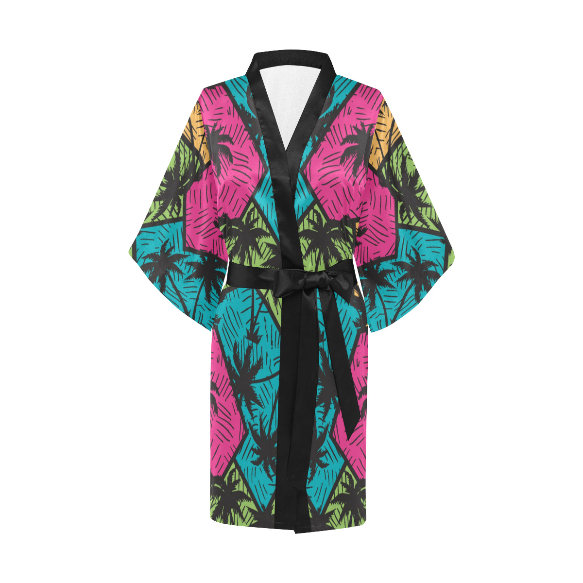 Palm Tree Pattern Print Design PT09 Women's Short Kimono