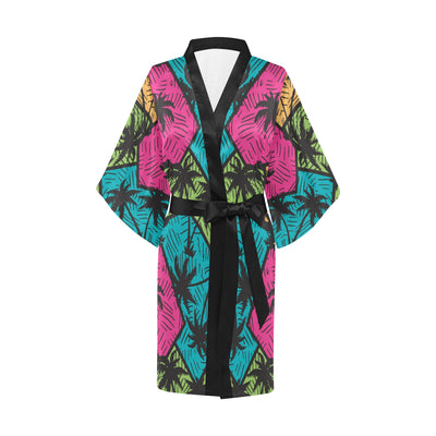 Palm Tree Pattern Print Design PT09 Women's Short Kimono