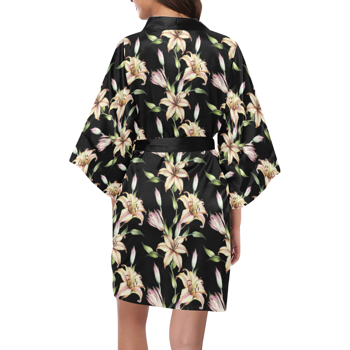 Lily Pattern Print Design LY05 Women's Short Kimono