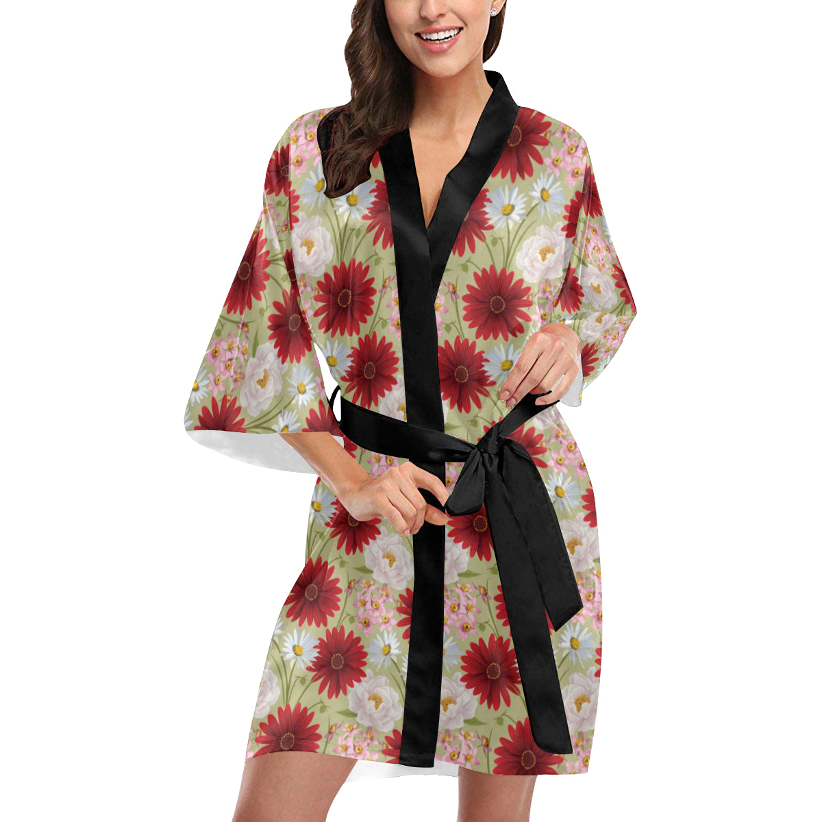Gerberas Pattern Print Design GB07 Women's Short Kimono