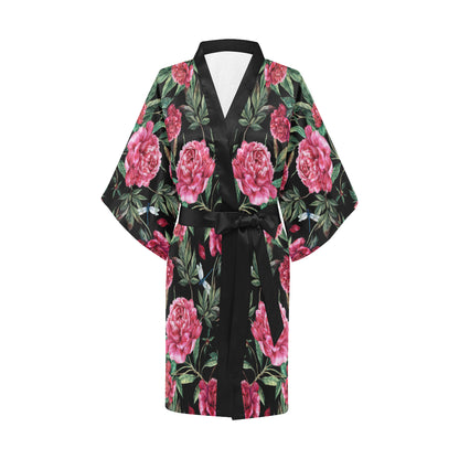 Peony Pattern Print Design PE04 Women's Short Kimono