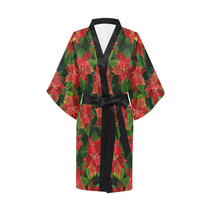 Poinsettia Pattern Print Design POT04 Women's Short Kimono