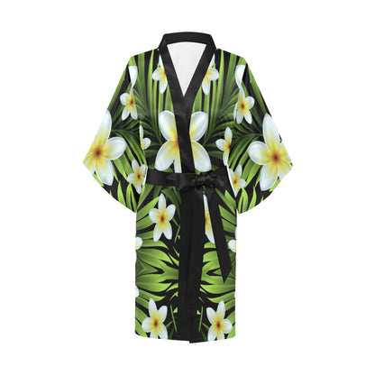 White Plumeria Pattern Print Design PM06 Women's Short Kimono