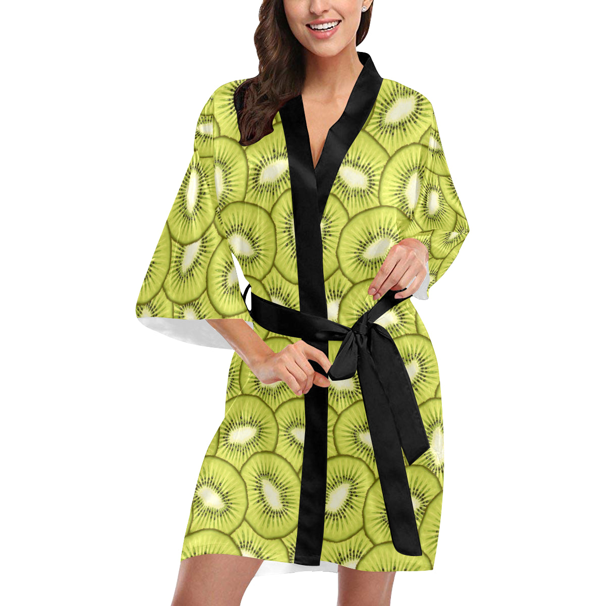 Kiwi Pattern Print Design KW07 Women's Short Kimono