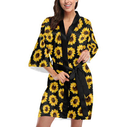 Sunflower Pattern Print Design SF05 Women's Short Kimono