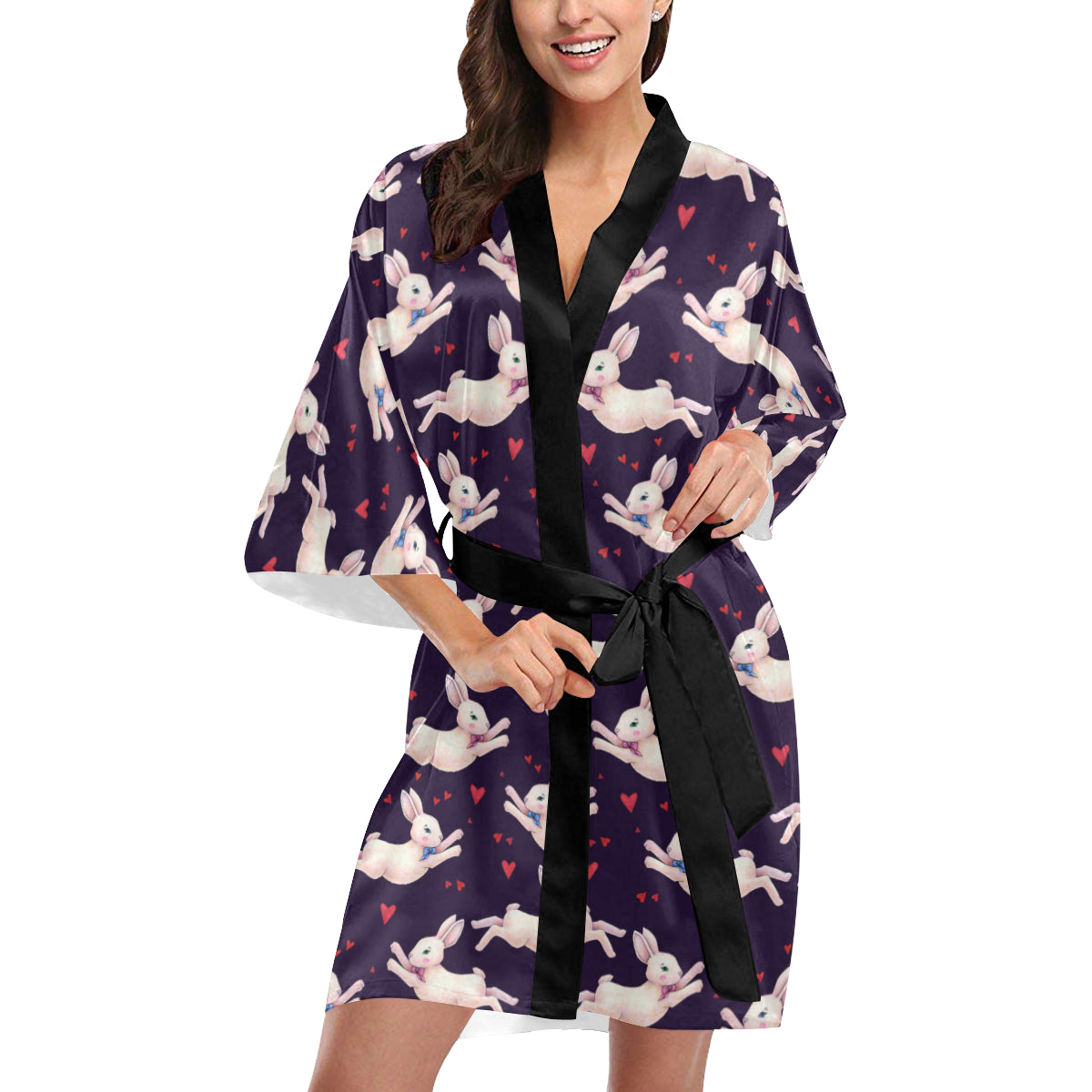Rabbit Pattern Print Design RB016 Women's Short Kimono