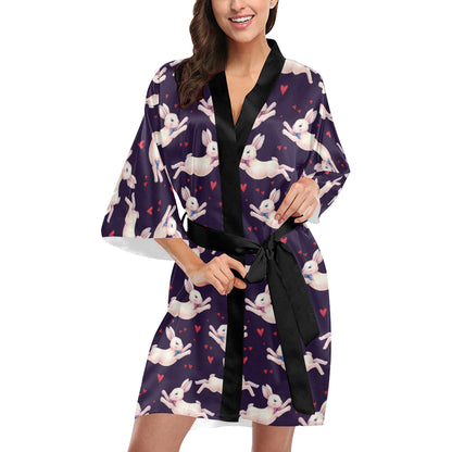 Rabbit Pattern Print Design RB016 Women's Short Kimono