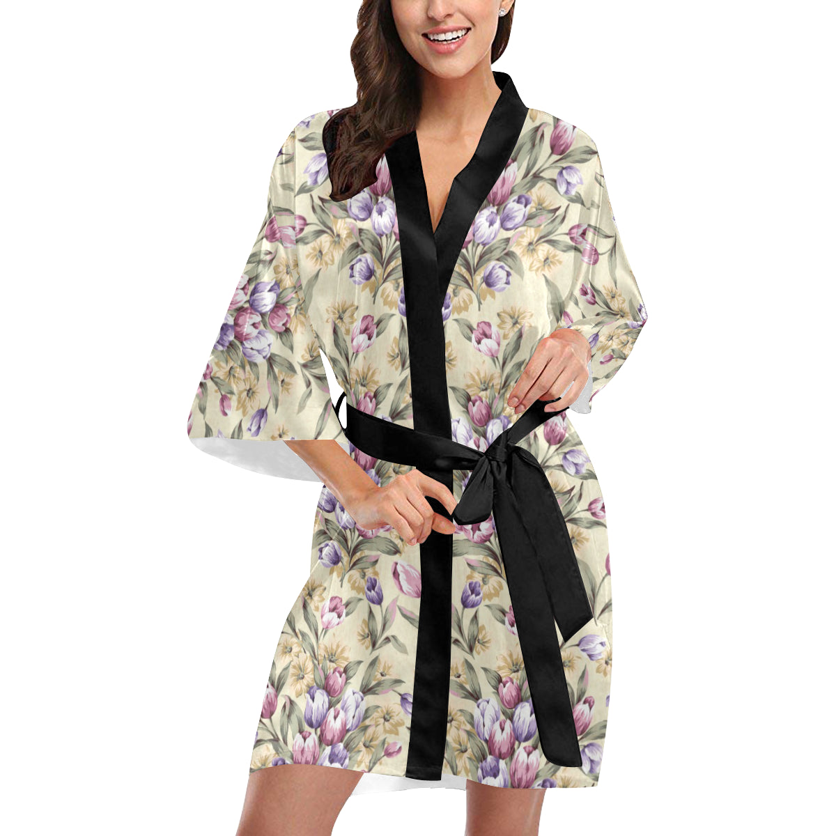 Tulip Pattern Print Design TP04 Women's Short Kimono