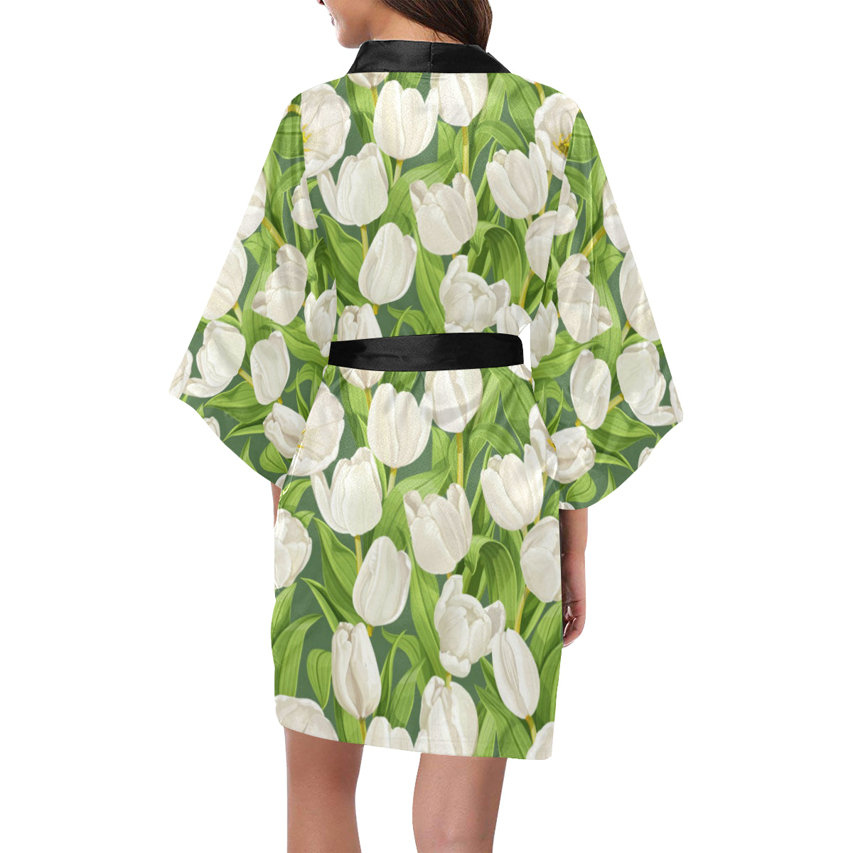 Tulip White Pattern Print Design TP05 Women's Short Kimono