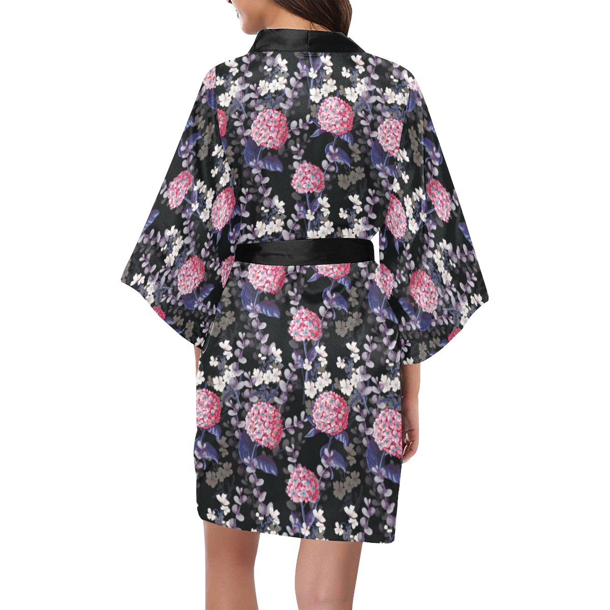 Hydrangea Pattern Print Design HD04 Women's Short Kimono