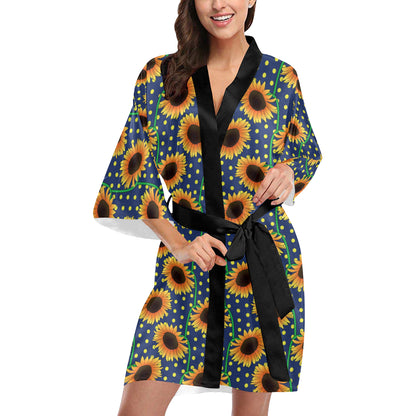 Sunflower Pattern Print Design SF03 Women's Short Kimono