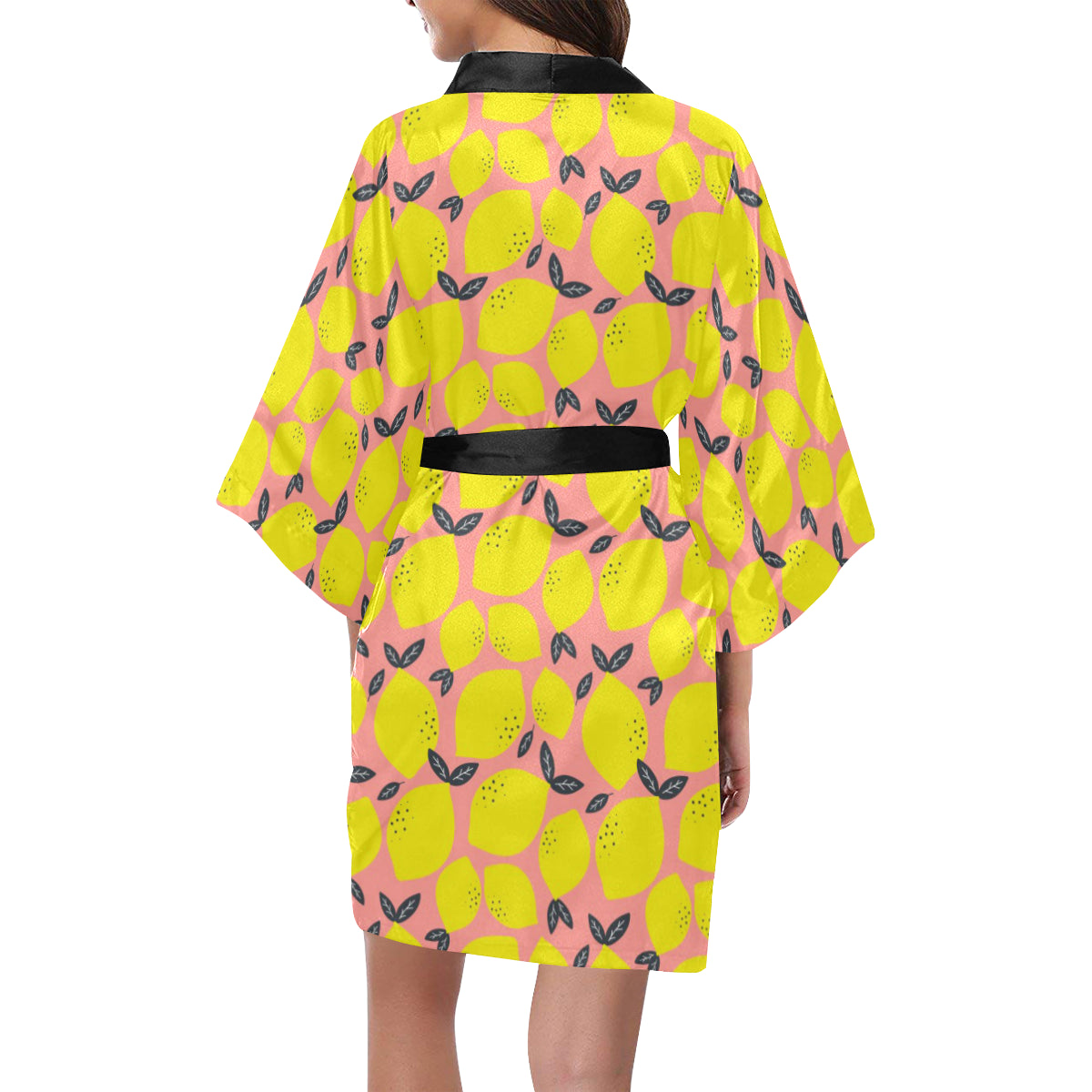 Lemon Pattern Print Design LM03 Women's Short Kimono