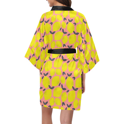 Lemon Pattern Print Design LM03 Women's Short Kimono