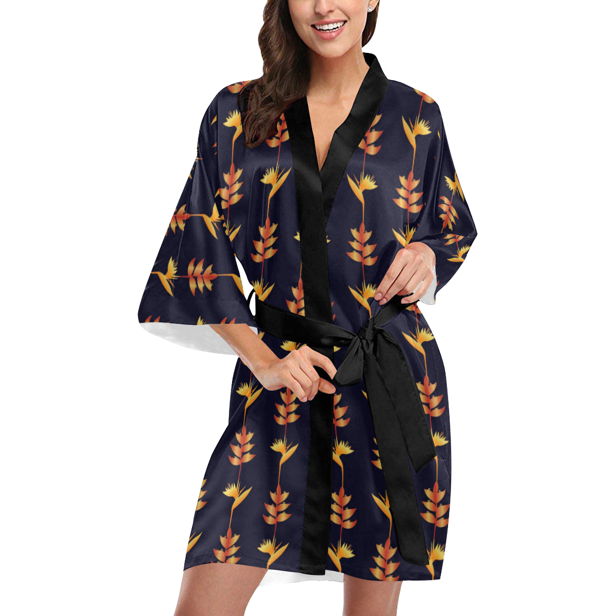 Heliconia Pattern Print Design HL06 Women's Short Kimono