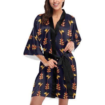 Heliconia Pattern Print Design HL06 Women's Short Kimono