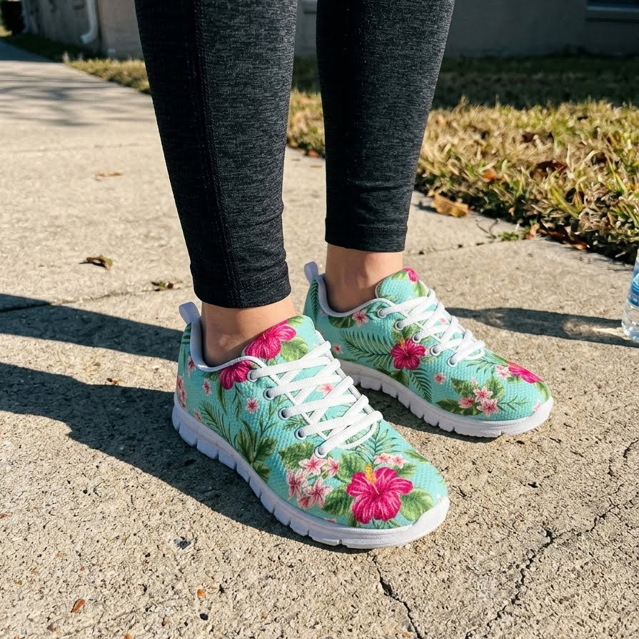 Plumeria and Hibiscus Hawaiian flower Women Sneakers Shoes