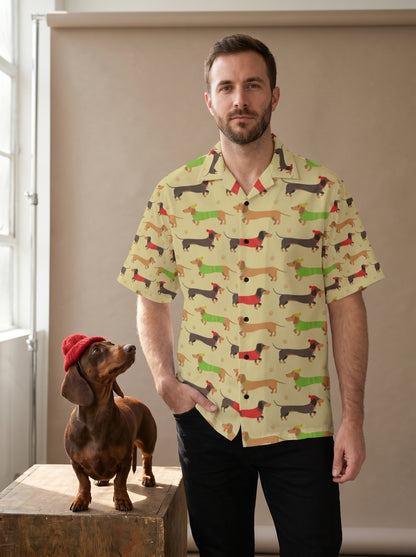Dachshund Pattern Print Design 06 Men's Hawaiian Shirt
