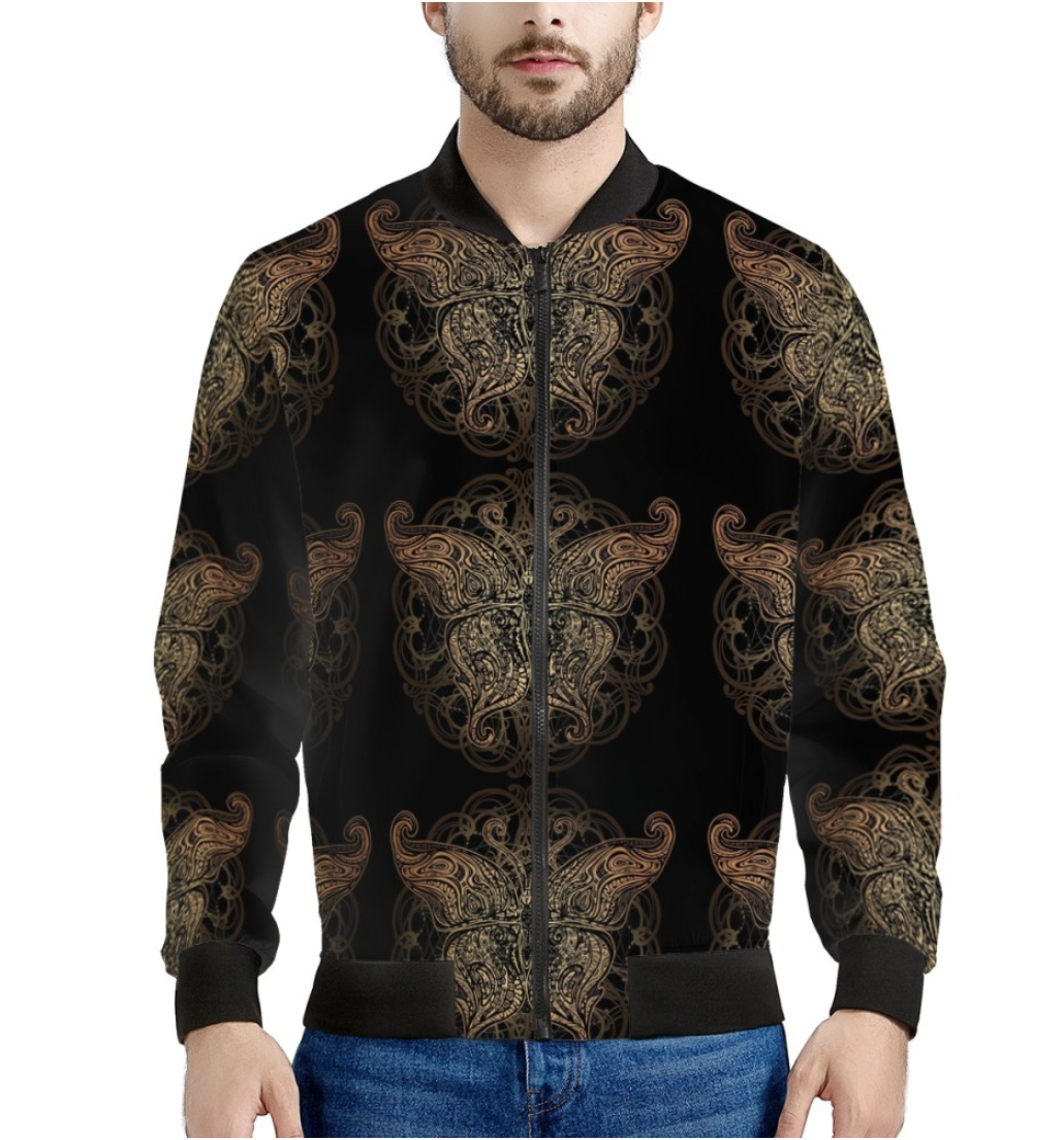 Gold Butterfly Ornamental Men Bomber Jacket