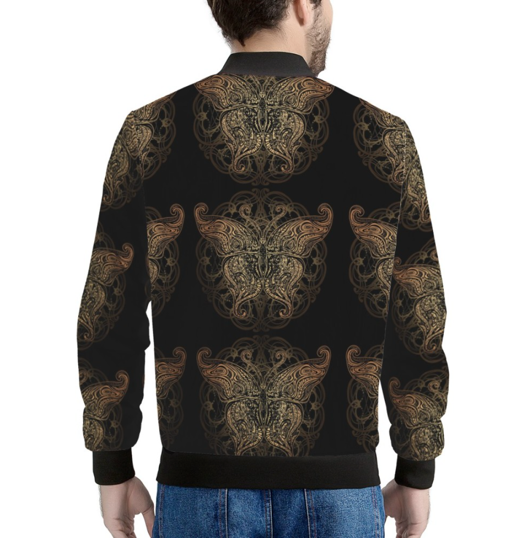 Gold Butterfly Ornamental Men Bomber Jacket