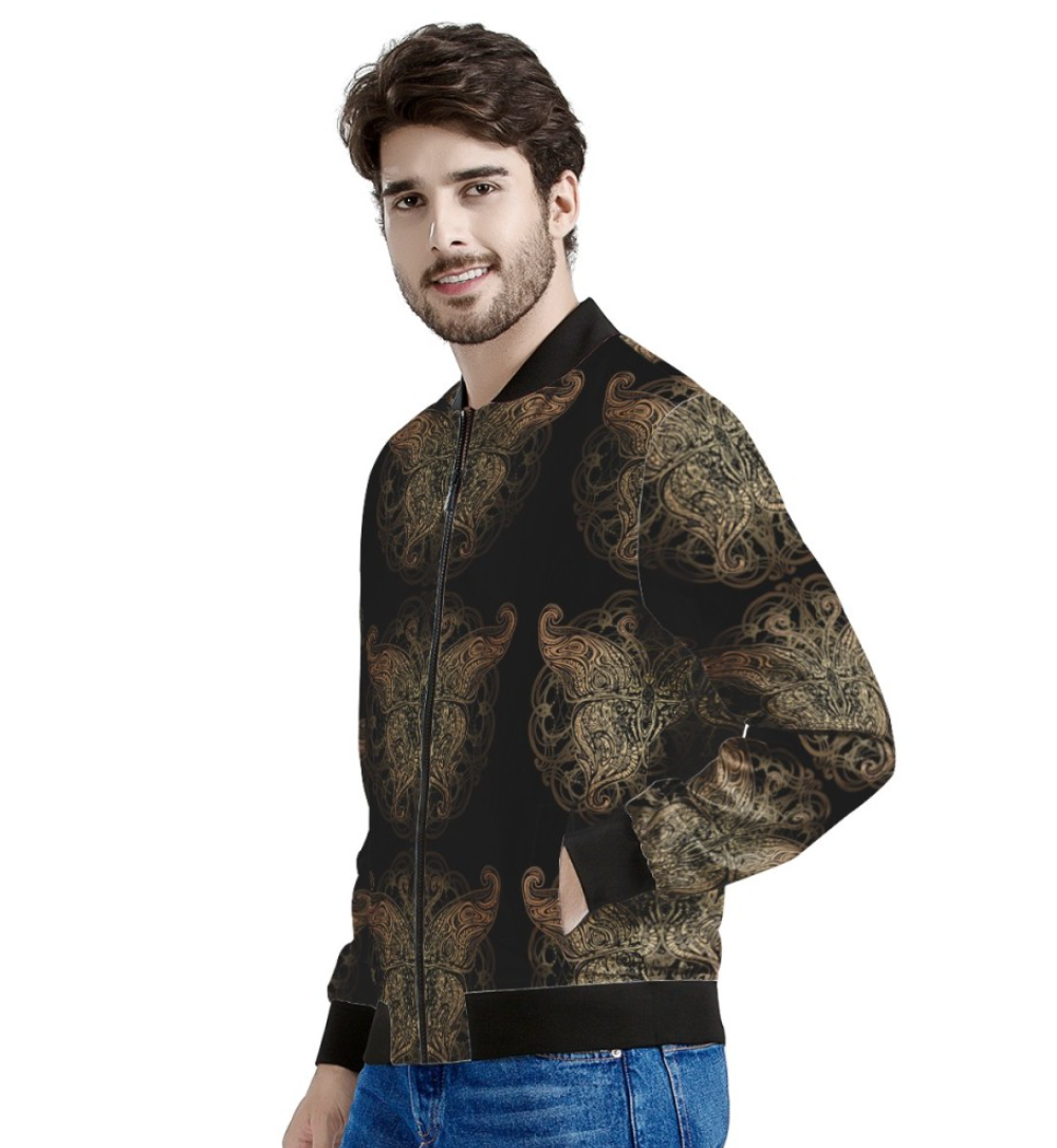 Gold Butterfly Ornamental Men Bomber Jacket