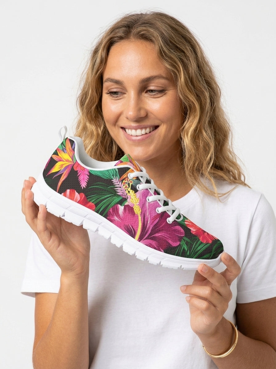 Hibiscus Hawaiian Design Print Pattern Women Sneakers Shoes