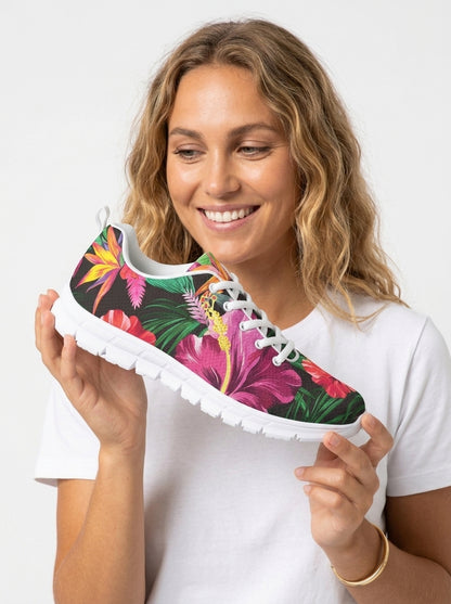 Hibiscus Hawaiian Design Print Pattern Women Sneakers Shoes