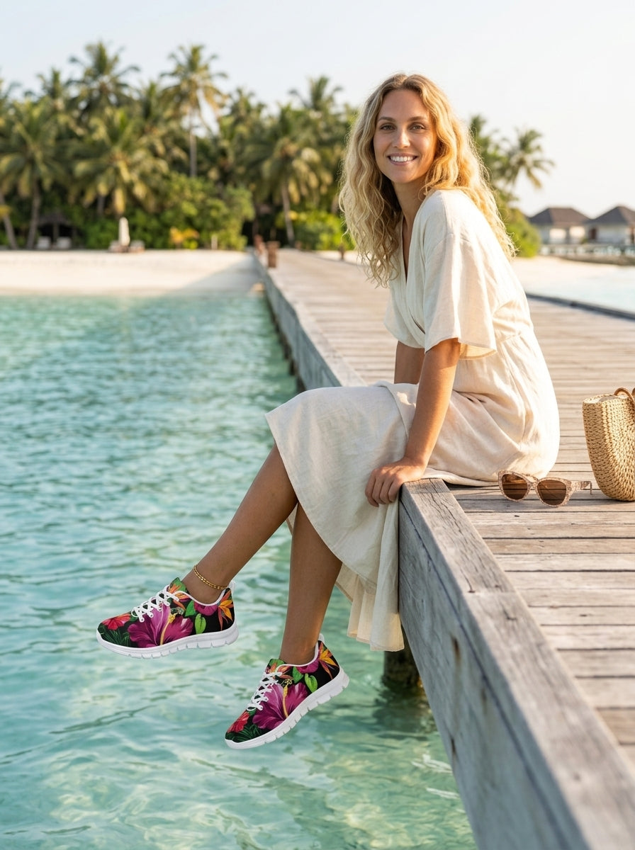 Hibiscus Hawaiian Design Print Pattern Women Sneakers Shoes