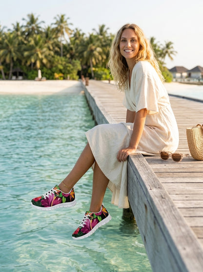 Hibiscus Hawaiian Design Print Pattern Women Sneakers Shoes