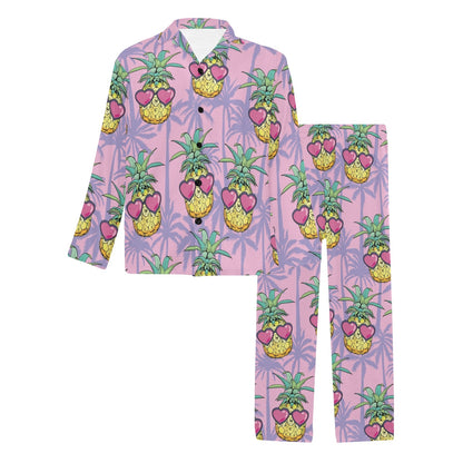 Pineapple Pattern Print Design PP06 Men's Long Sleeve Pajama Set