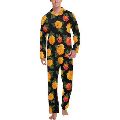 Marigold Pattern Print Design MR05 Men's Long Sleeve Pajama Set