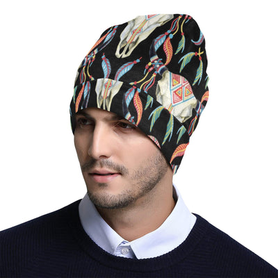 Buffalo Head Boho Style Pattern Print Design 01 Unisex Beanie