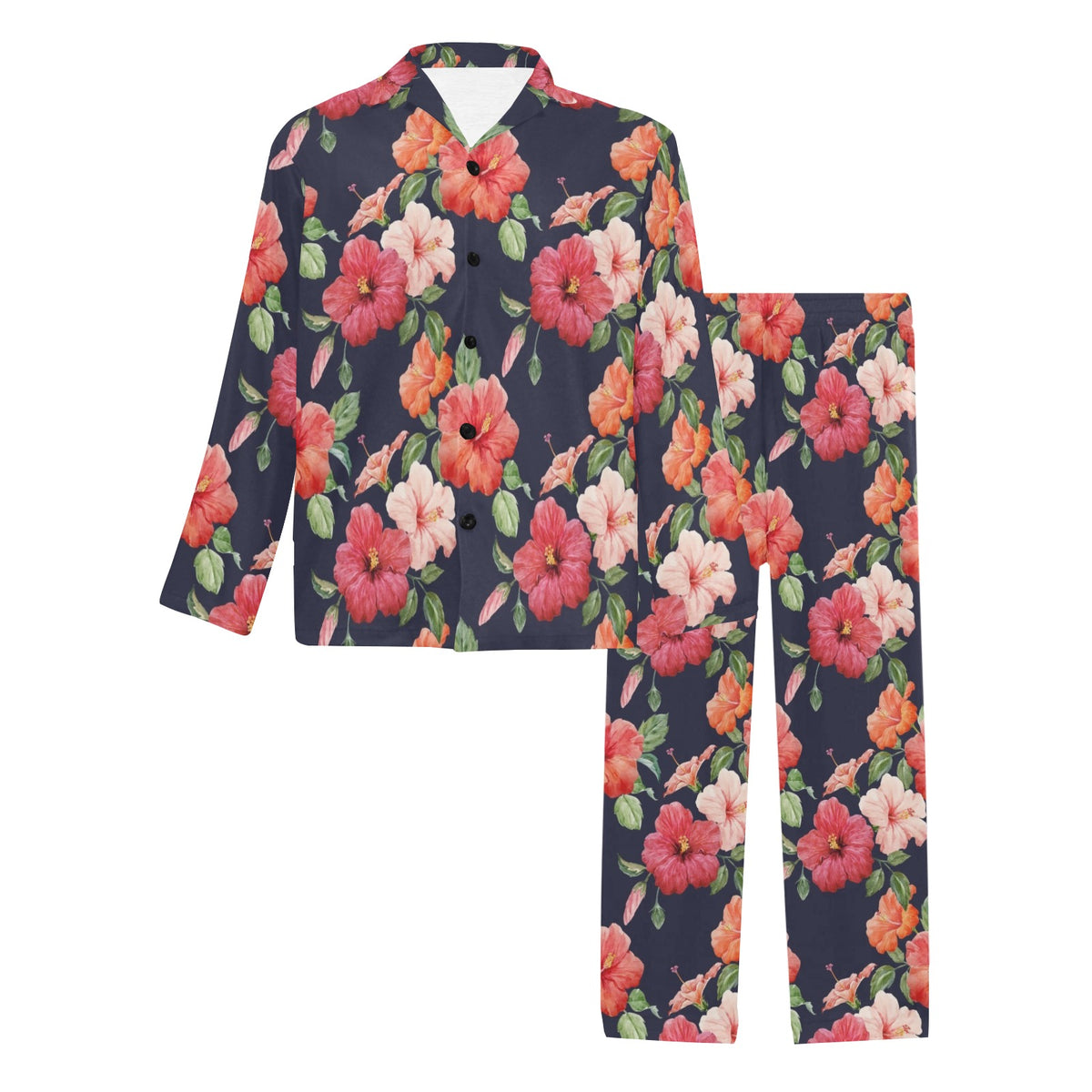 Tropical Flower Pattern Print Design TF020 Men's Long Sleeve Pajama Set