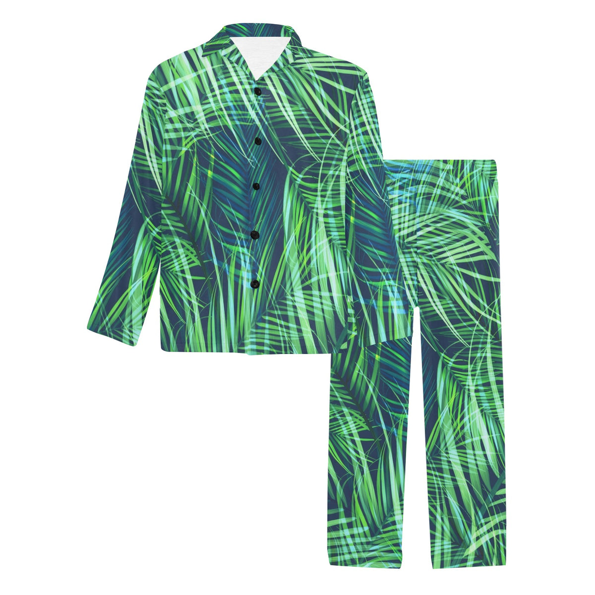 Palm Leaves Pattern Print Design PL02 Men's Long Sleeve Pajama Set