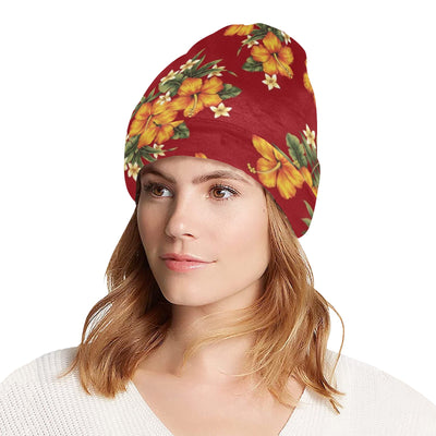 Orange Hibiscus Pattern Print Design HB026 Unisex Beanie