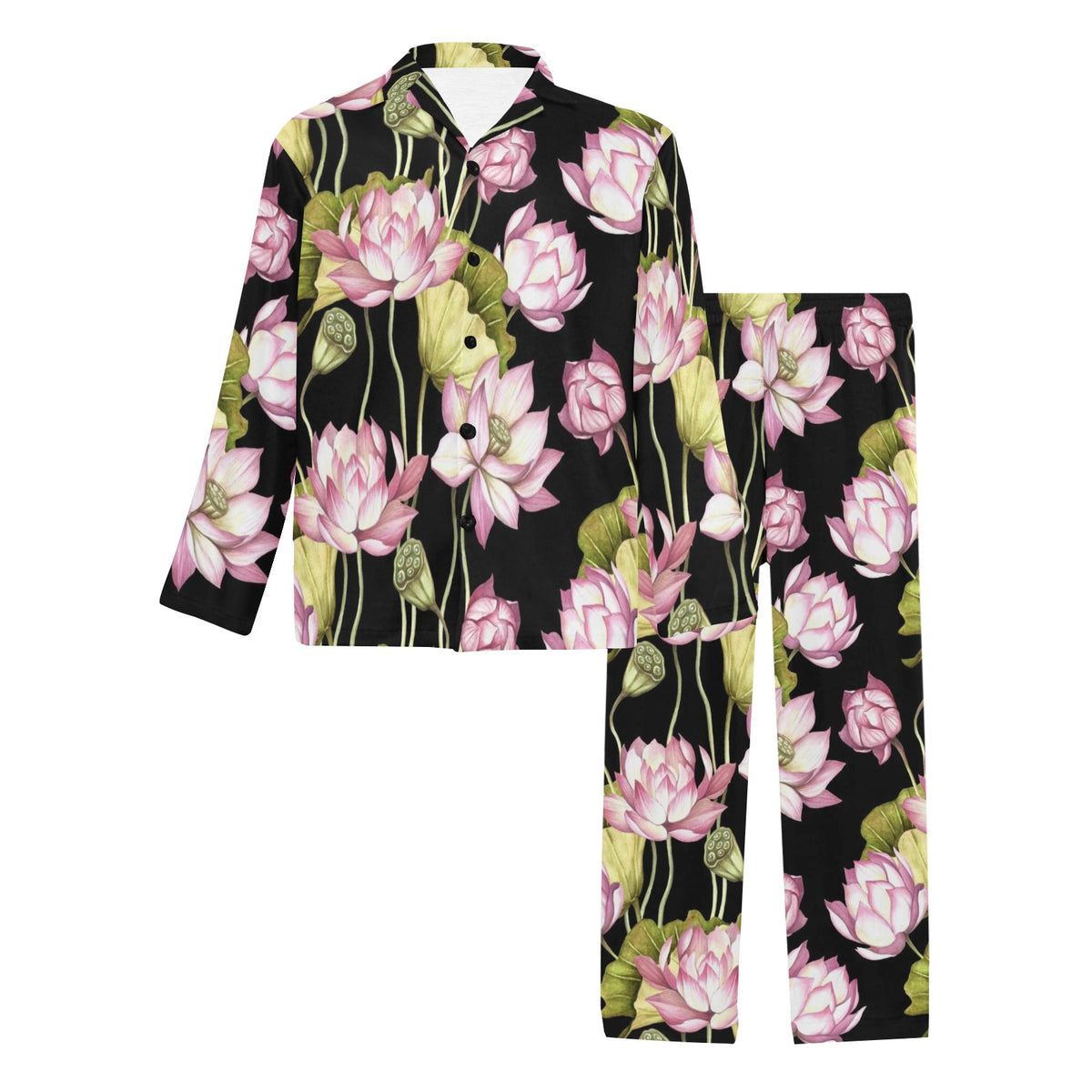 Water Lily Pattern Print Design WL06 Men's Long Sleeve Pajama Set