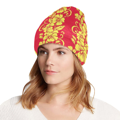 Orange Hibiscus Pattern Print Design HB018 Unisex Beanie