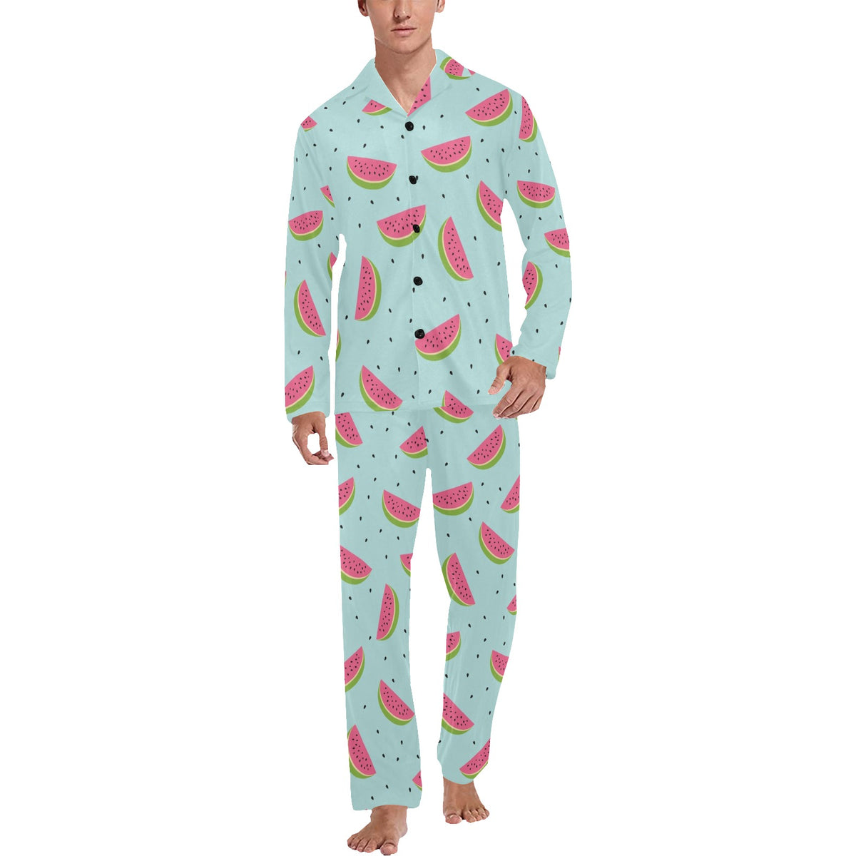 Watermelon Pattern Print Design WM06 Men's Long Sleeve Pajama Set