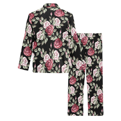 Rose Red Pink Pattern Print Design RO03 Men's Long Sleeve Pajama Set