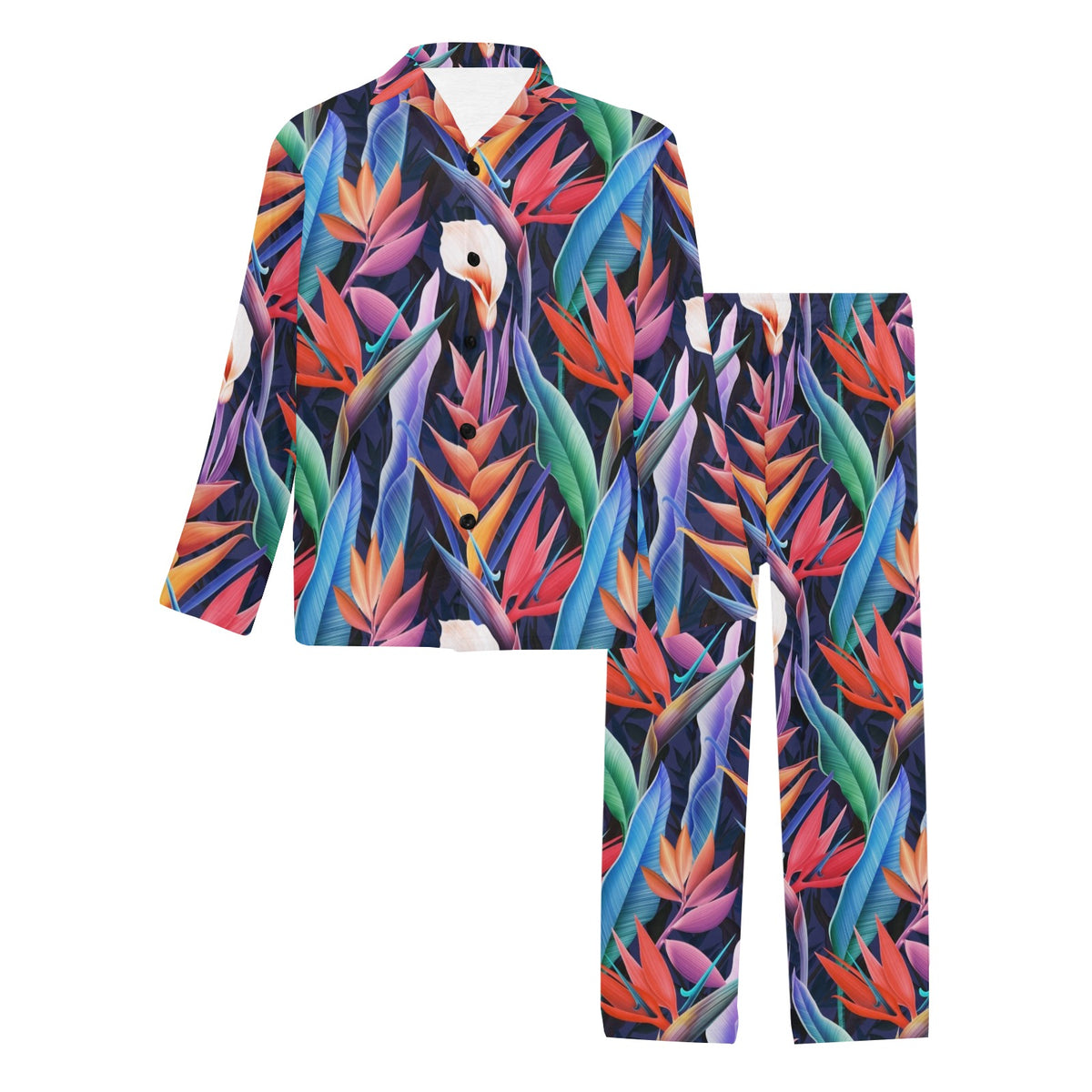 Tropical Flower Pattern Print Design TF023 Men's Long Sleeve Pajama Set