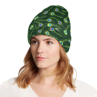 Peacock Feather Green Design Print Unisex Beanie