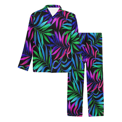 Tropical Flower Pattern Print Design TF010 Men's Long Sleeve Pajama Set