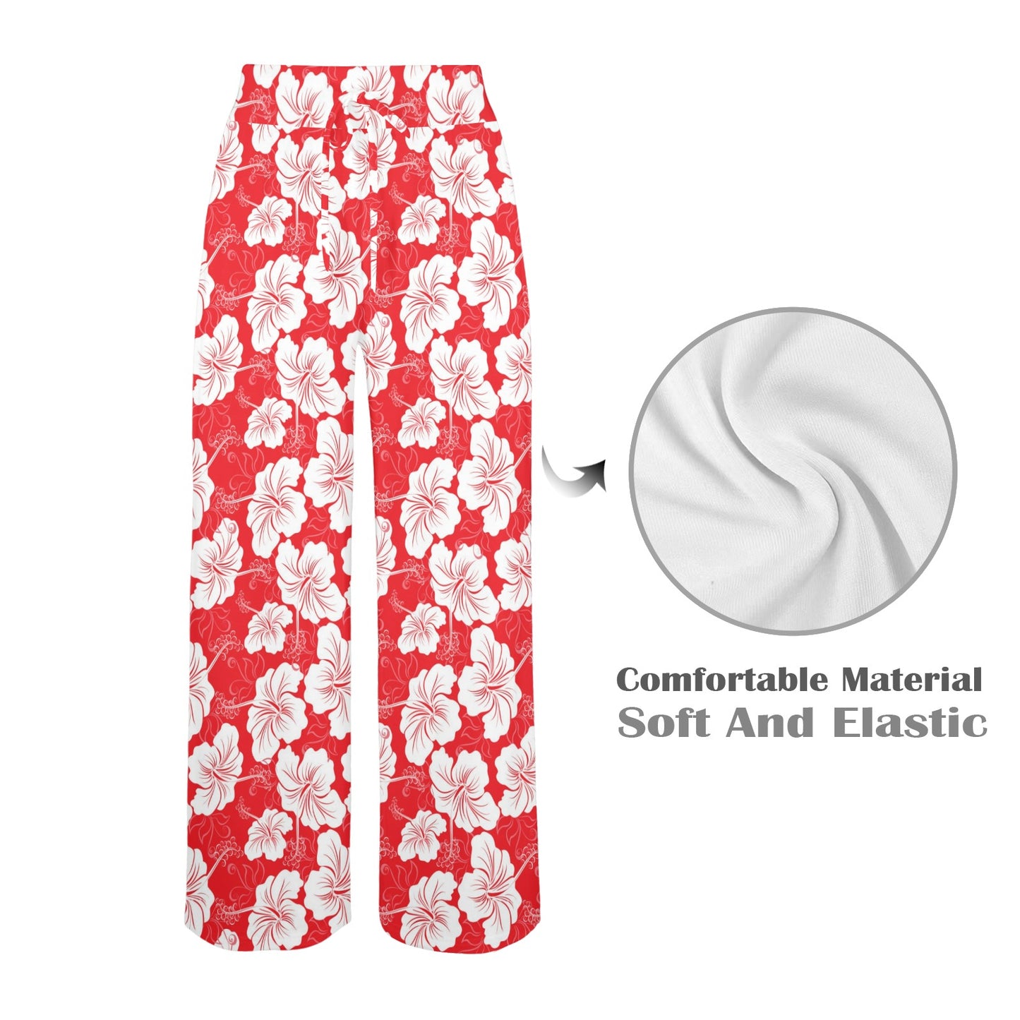 Flower Hawaiian Hibiscus Red Background Print Women's Wide Leg Lounge Pants