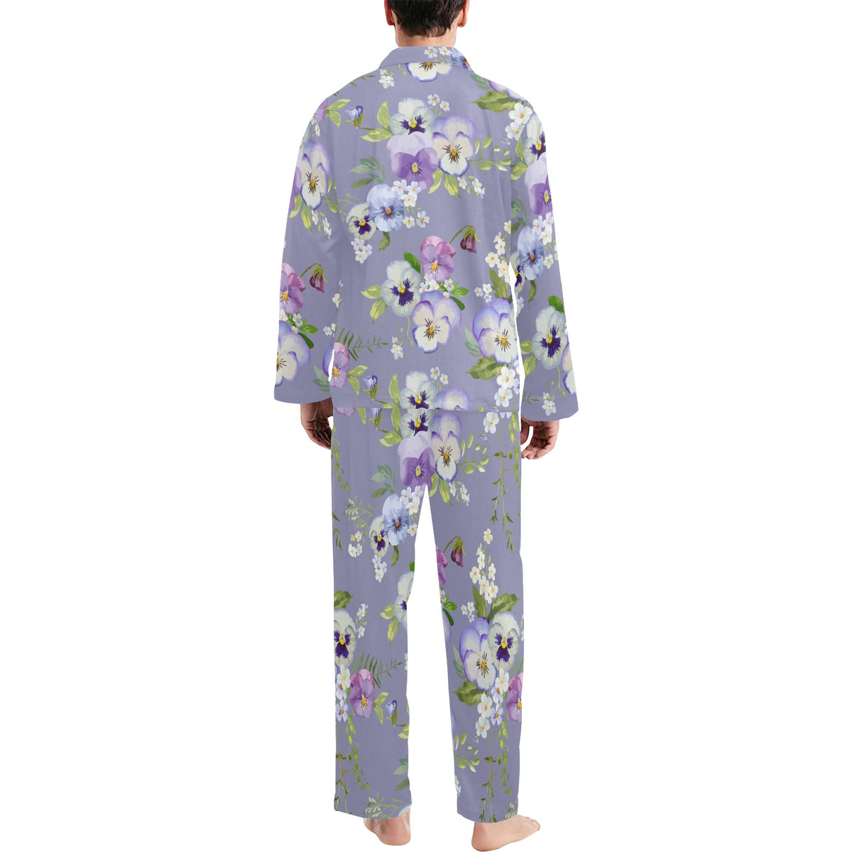 Pansy Pattern Print Design PS05 Men's Long Sleeve Pajama Set