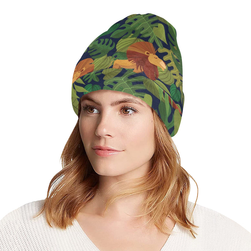 Lion Jungle Pattern Print Design 05 Unisex Beanie