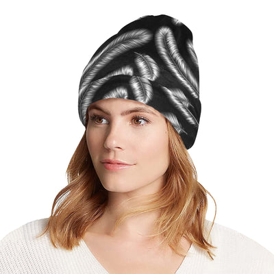 Feather Black White Design Print Unisex Beanie